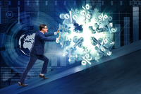 Businessman pushing away dollar ball